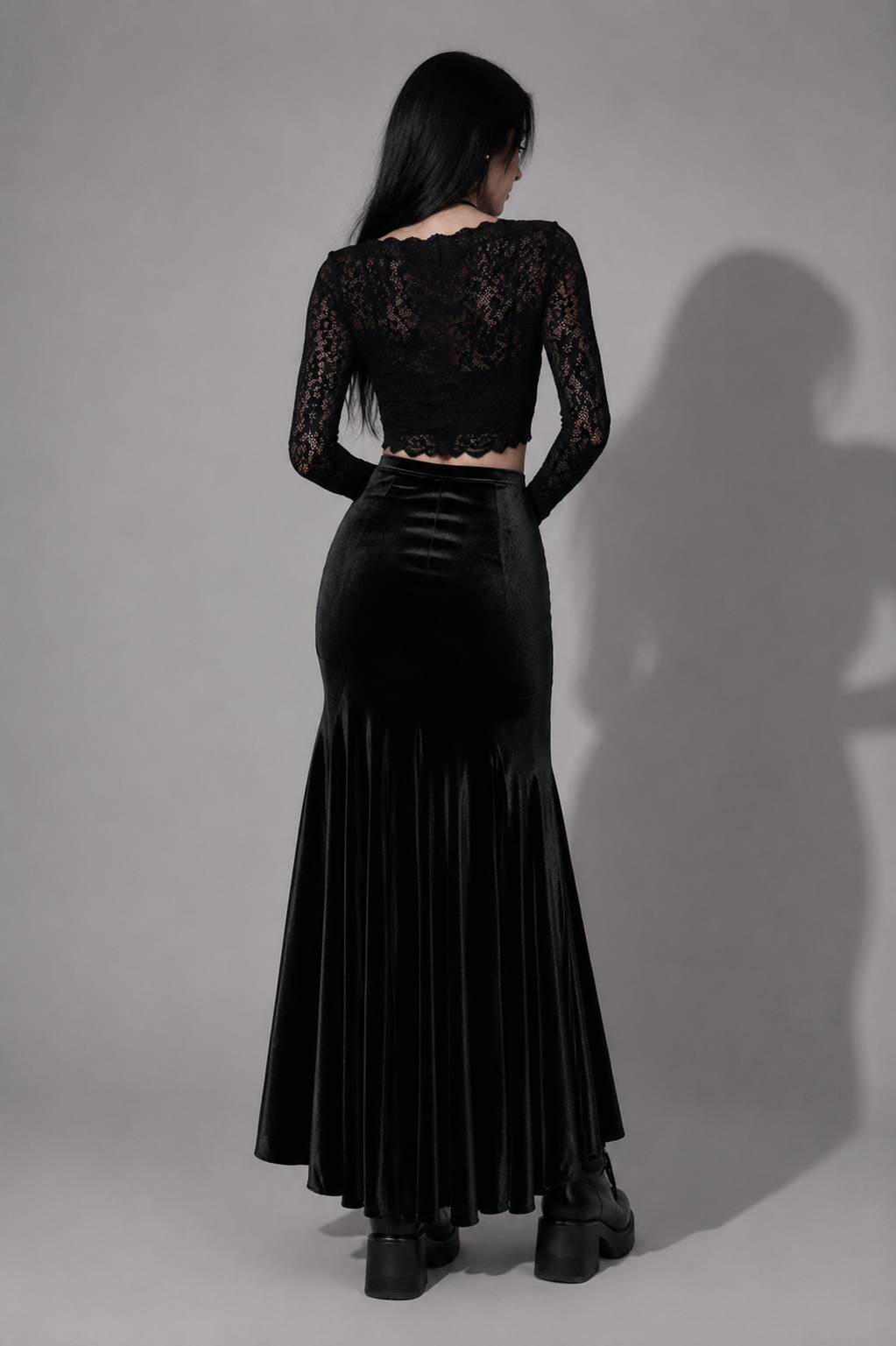 Romantyczna Gotycka Spódnica Maxi | Midnight Rose Elegance | Dark Rose Spell