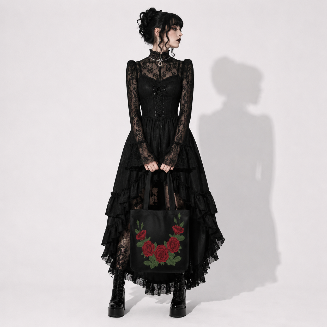 Gotycka Torba Victorian Skull Roses – Mroczna Tote Bag z Czaszkami i Różami