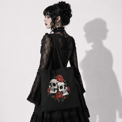 Gotycka Torba Victorian Skull Roses – Mroczna Tote Bag z Czaszkami i Różami