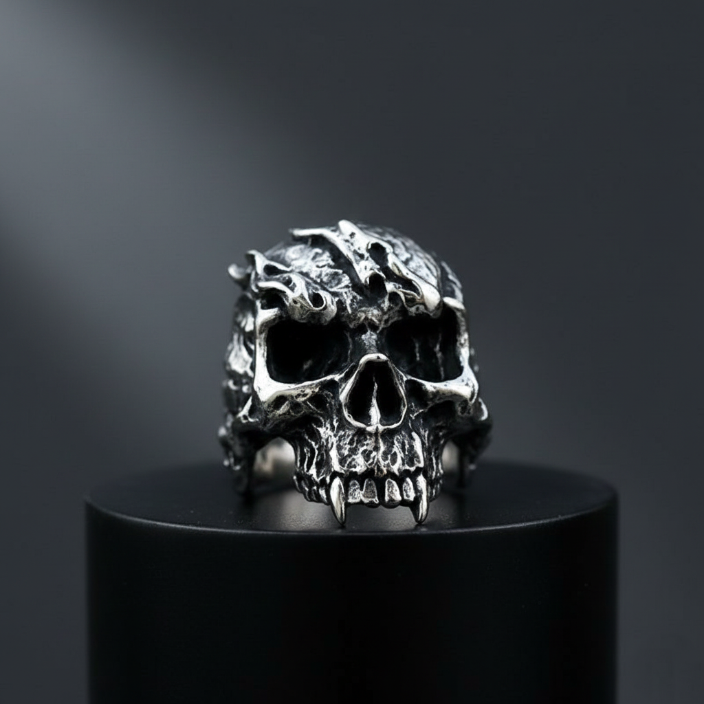 Heavy Metalowy Pierścień Frayed Skull