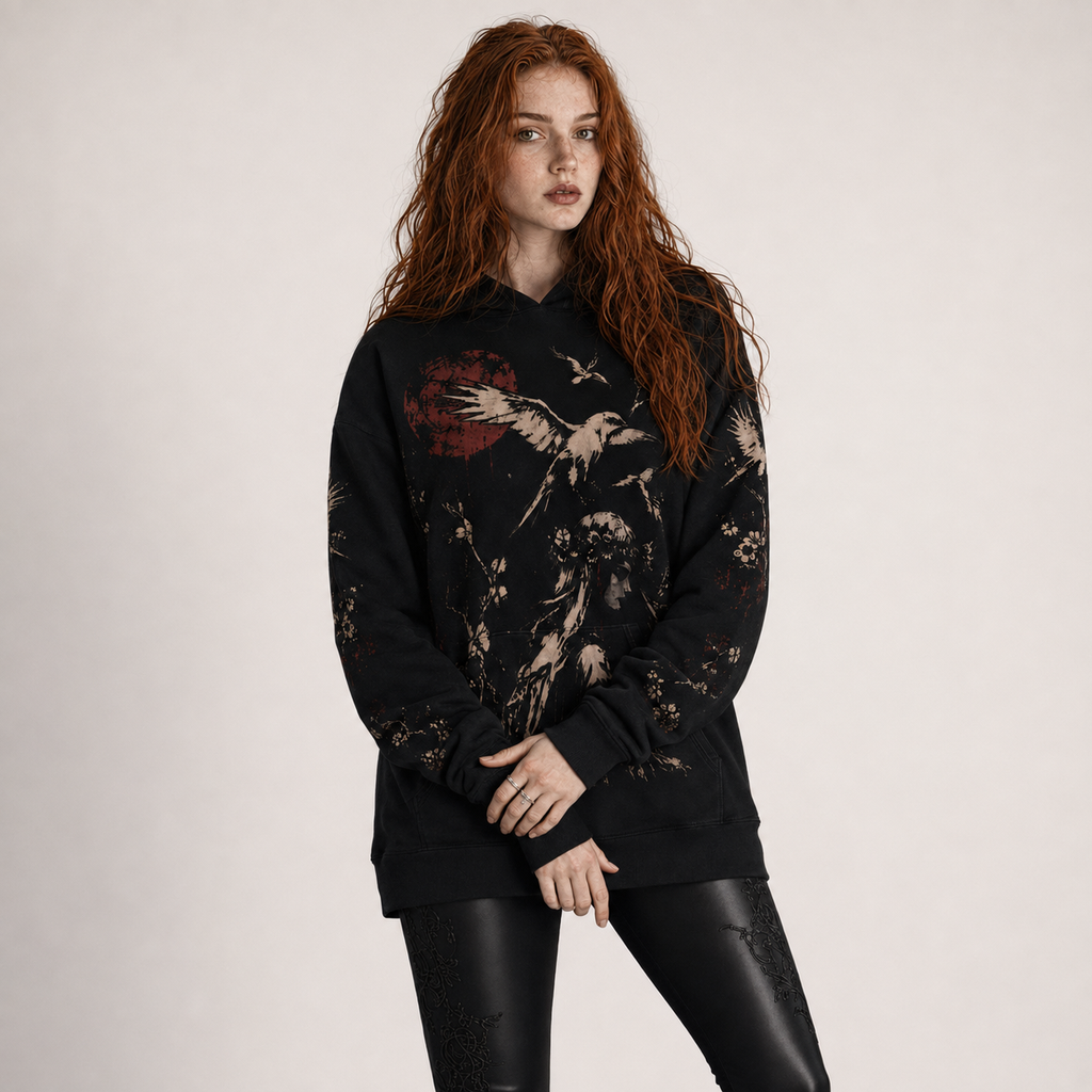 Gotycka Bluza Słowiańska Oversize | Pani Mrocznego Lasu | Slavic Gothic Premium Full Print 280 GSM