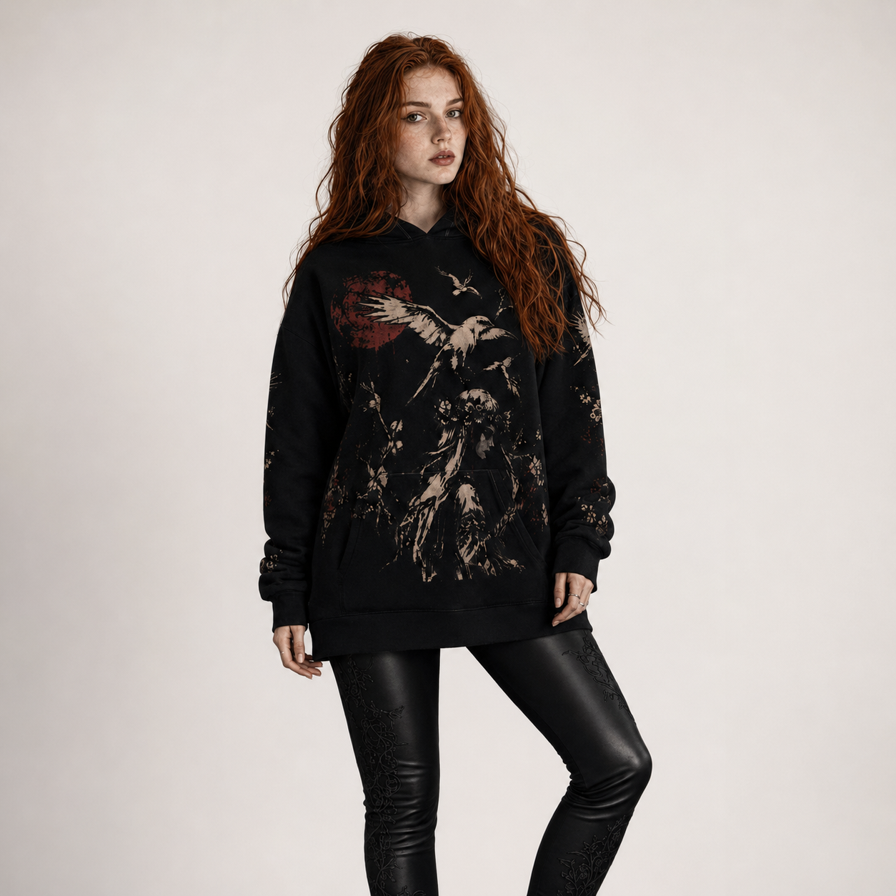 Gotycka Bluza Słowiańska Oversize | Pani Mrocznego Lasu | Slavic Gothic Premium Full Print 280 GSM