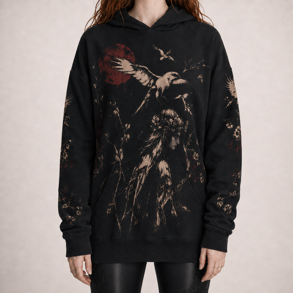 Gotycka Bluza Słowiańska Oversize | Pani Mrocznego Lasu | Slavic Gothic Premium Full Print 280 GSM