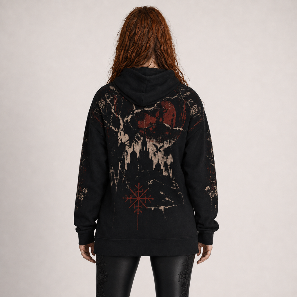 Gotycka Bluza Słowiańska Oversize | Pani Mrocznego Lasu | Slavic Gothic Premium Full Print 280 GSM