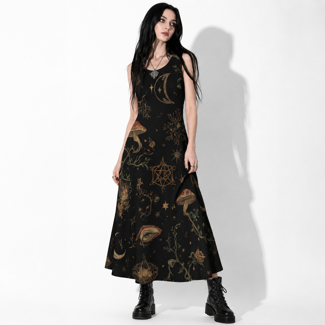 Women’s Whimsigoth Maxi Dress | Moonlit Ritual Garden – Cotton Witchcore & Mystic Forest Dress