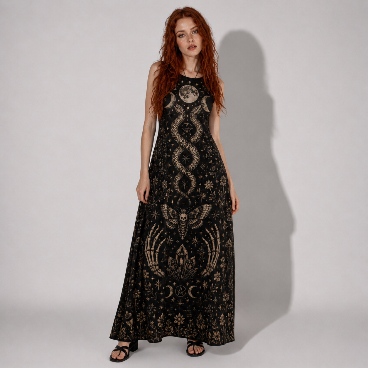 Sukienka Wicca Maxi z Kieszeniami – Witchcore Summer Dress 100% Bawełna | Whimsigoth |