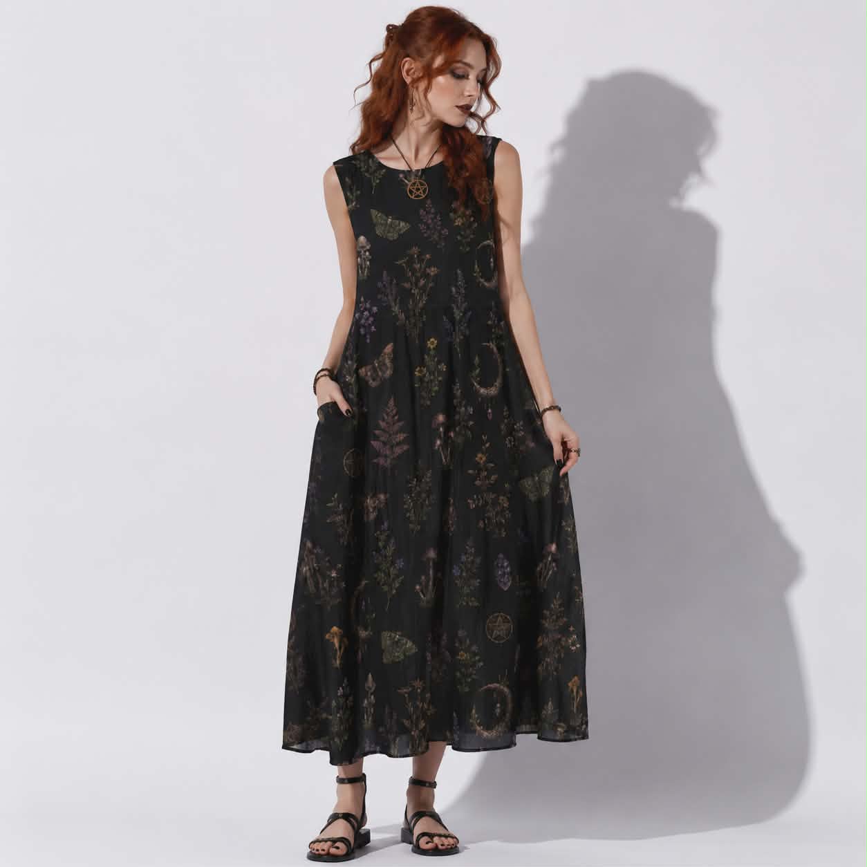 Sukienka Witchmoon Slavic Ritual | Gothic Witchcore Cotton Maxi Dress