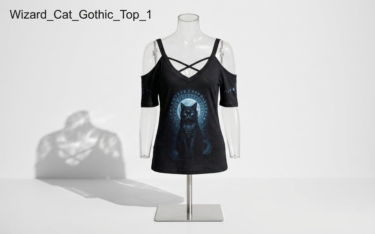 Gotycka Koszulka Witchcore Cold Shoulder | Moon Familiar