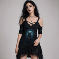 Gotycka Koszulka Witchcore Cold Shoulder | Moon Familiar