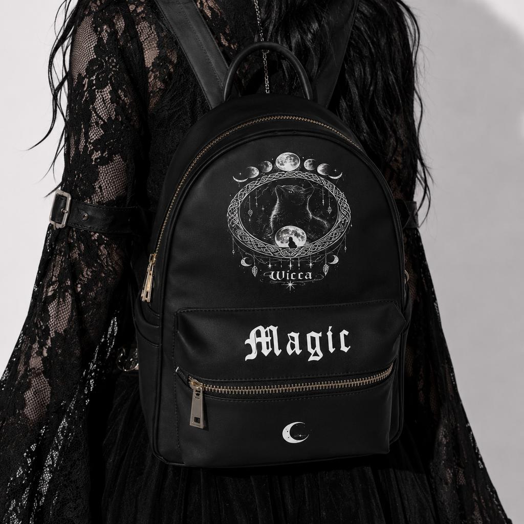 Gotycki Plecak Wicca Magic – Czarny Gothic Backpack Witchcore Moon | Dark Aesthetic Bag