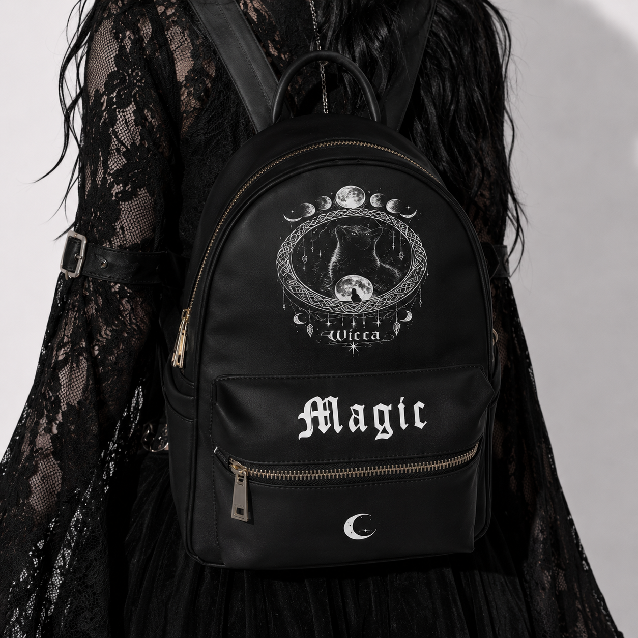 Gotycki Plecak Wicca Magic – Czarny Gothic Backpack Witchcore Moon | Dark Aesthetic Bag