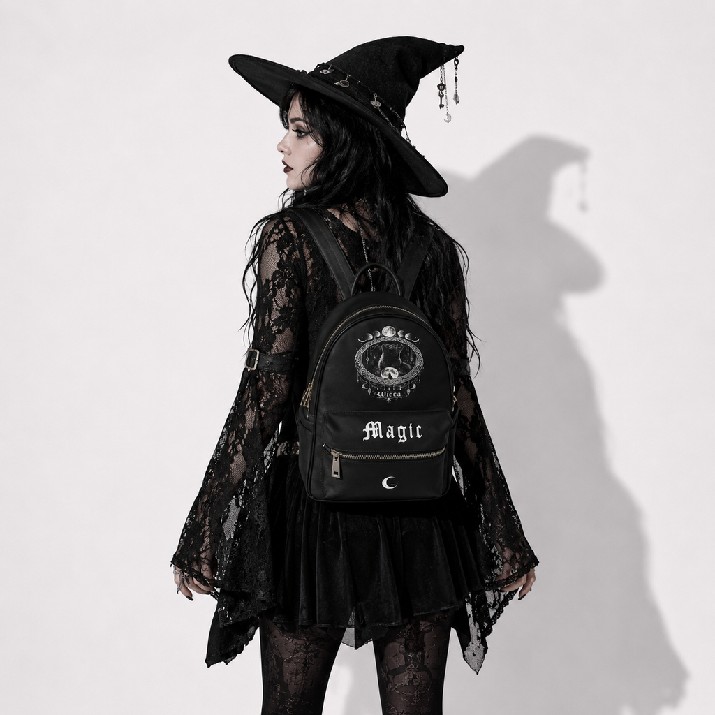 Gotycki Plecak Wicca Magic – Czarny Gothic Backpack Witchcore Moon | Dark Aesthetic Bag