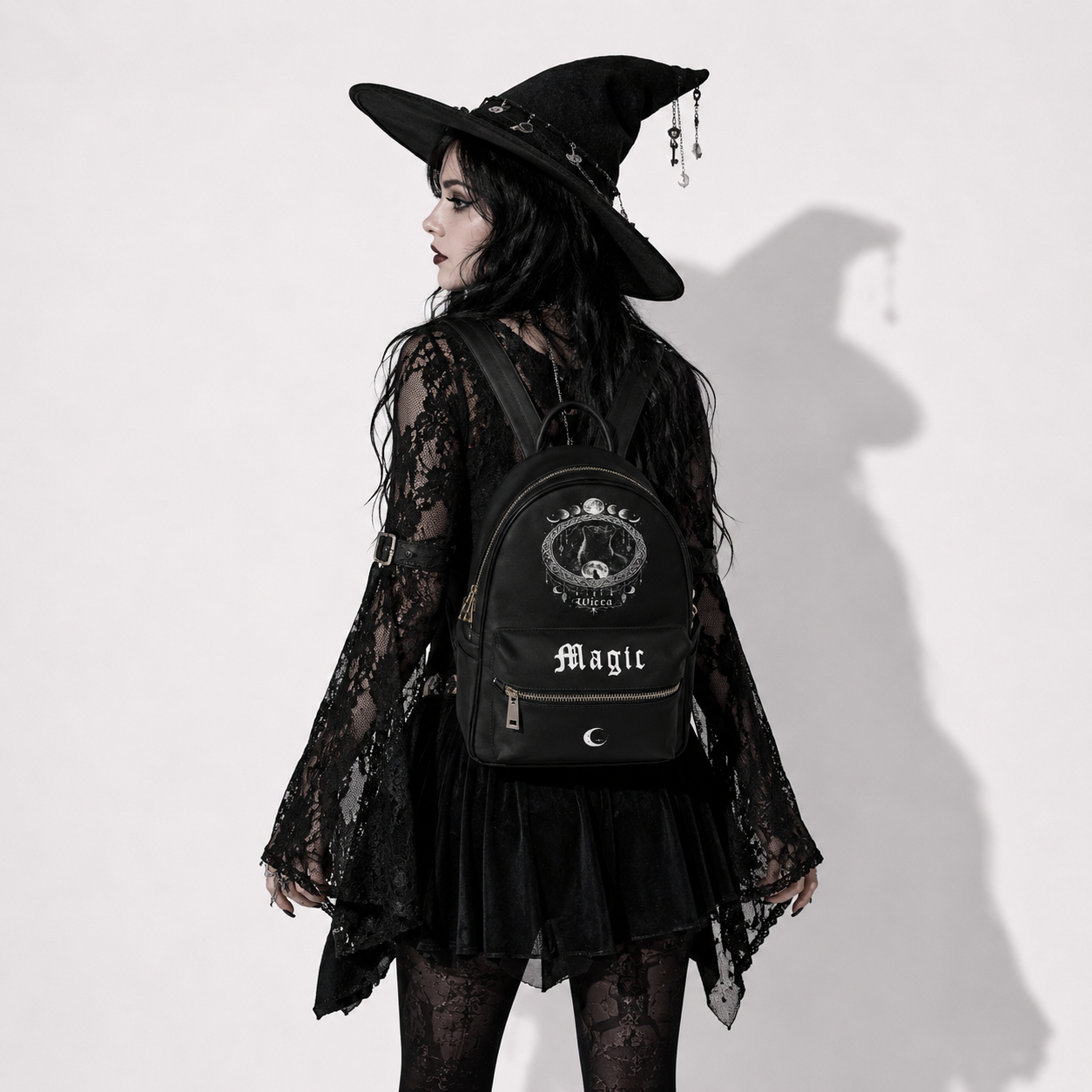 Gotycki Plecak Wicca Magic – Czarny Gothic Backpack Witchcore Moon | Dark Aesthetic Bag