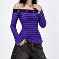 Damski Top Gotycki Witchy z Odkrytymi Ramionami | Purple Sky Bat