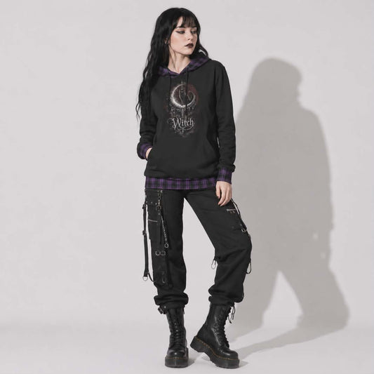 Gotycka Bluza Witchcore z Kotem i Fazami Księżyca | Lunar Cat Coven Hoodie
