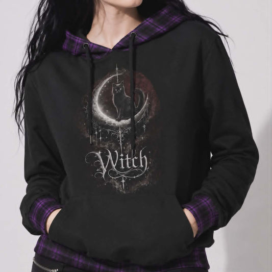 Gotycka Bluza Witchcore z Kotem i Fazami Księżyca | Lunar Cat Coven Hoodie