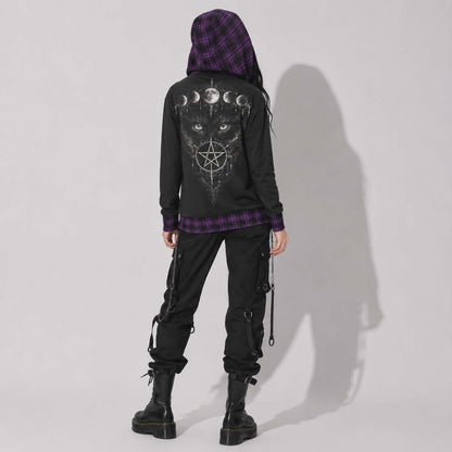 Gothic Witchcore Cat Hoodie with Moon Phases | Lunar Cat Coven Hoodie