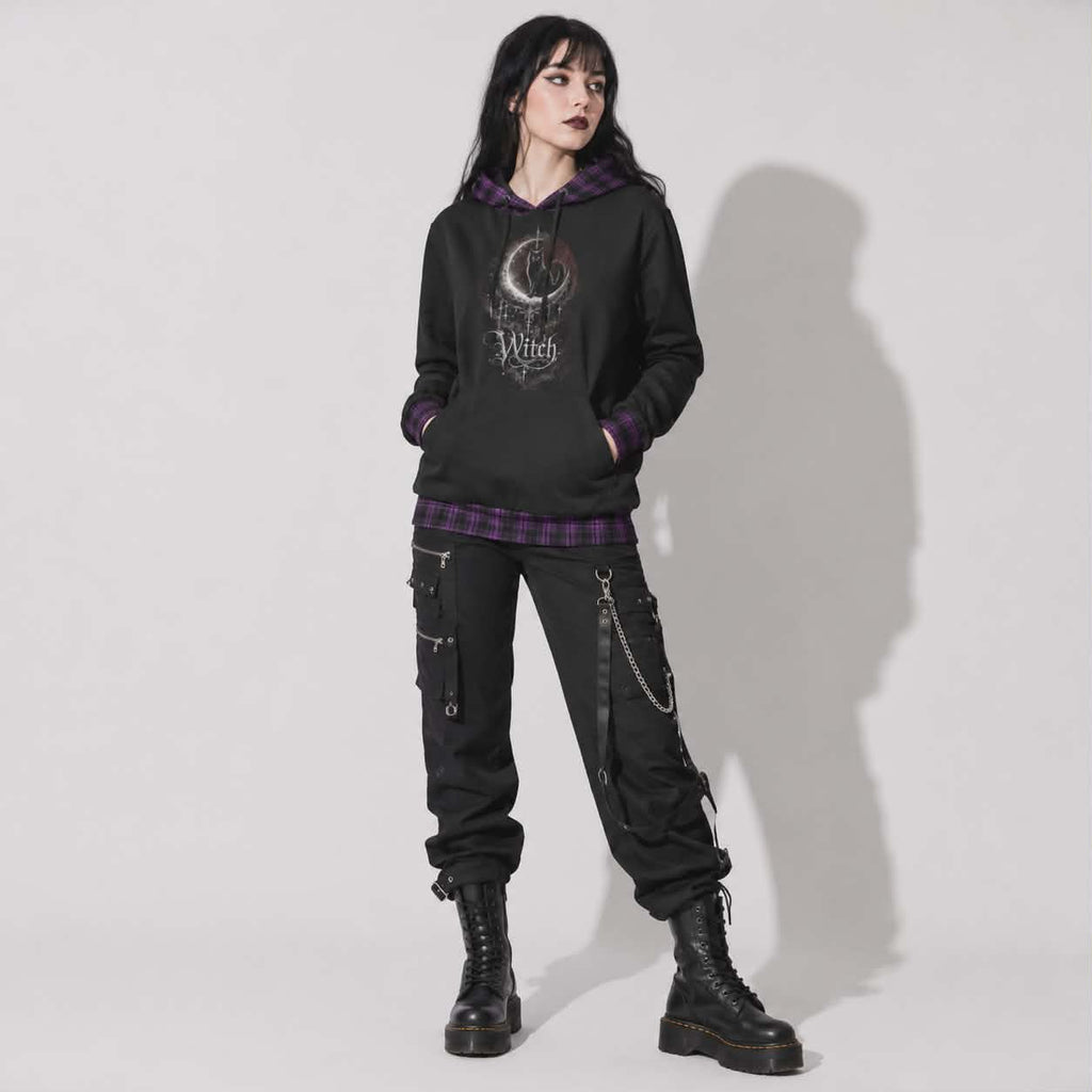 Gotycka Bluza Witchcore z Kotem i Fazami Księżyca | Lunar Cat Coven Hoodie