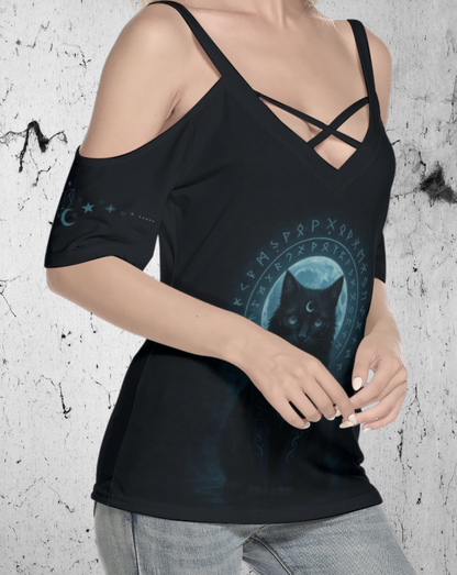 Gothic T-shirt with Black Ezoteric Cat 