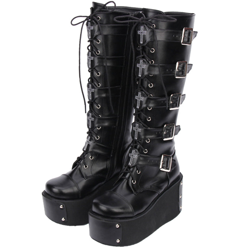 Women Black Metal Gothic Boots