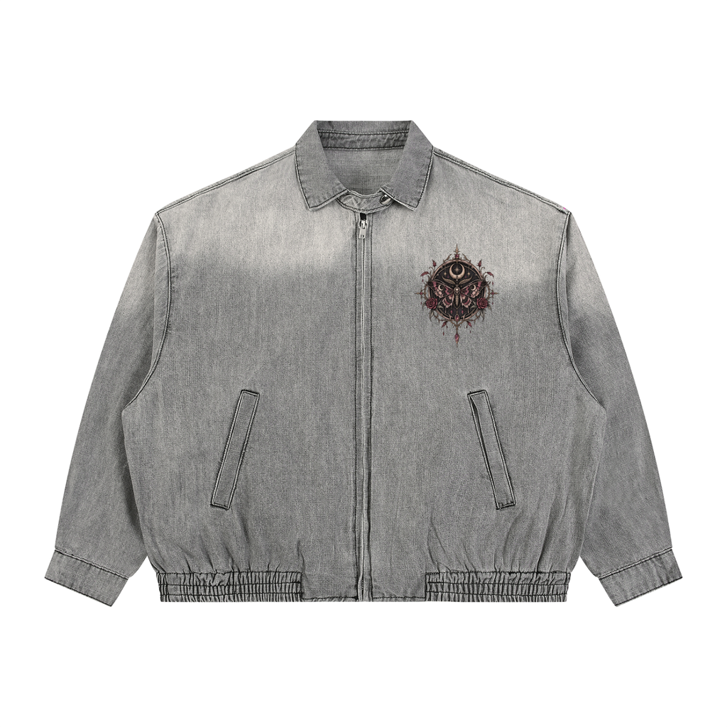 Gotycka Kurtka Wicca Denim Unisex | Ćma Śmierci i Księżyc | Death Moth Ritual