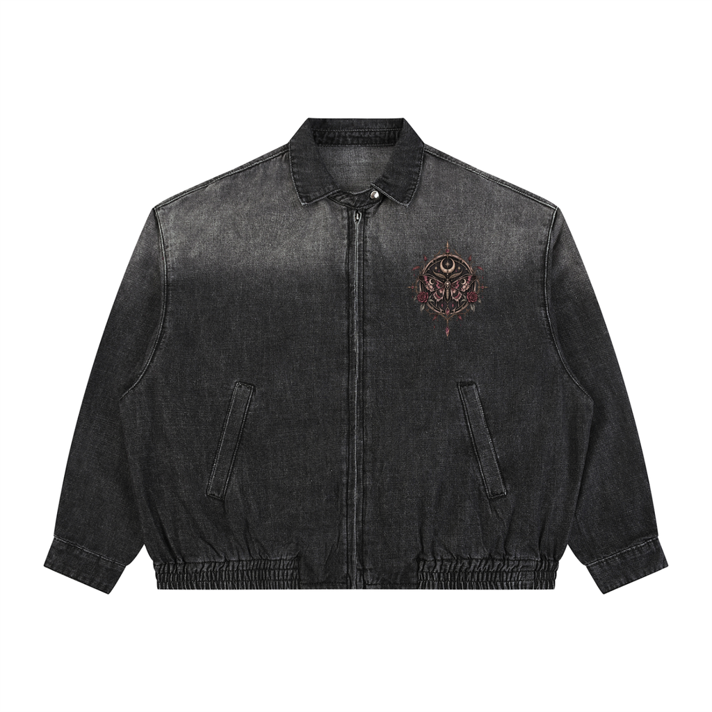 Gotycka Kurtka Wicca Denim Unisex | Ćma Śmierci i Księżyc | Death Moth Ritual
