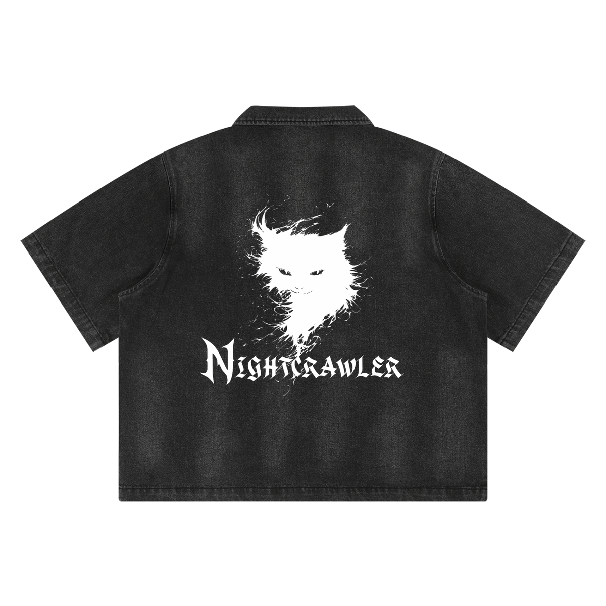 Męska Koszula Denimowa Gothic Grunge na Zamek | NIGHTCRAWLER – Washed Black 285 GSM
