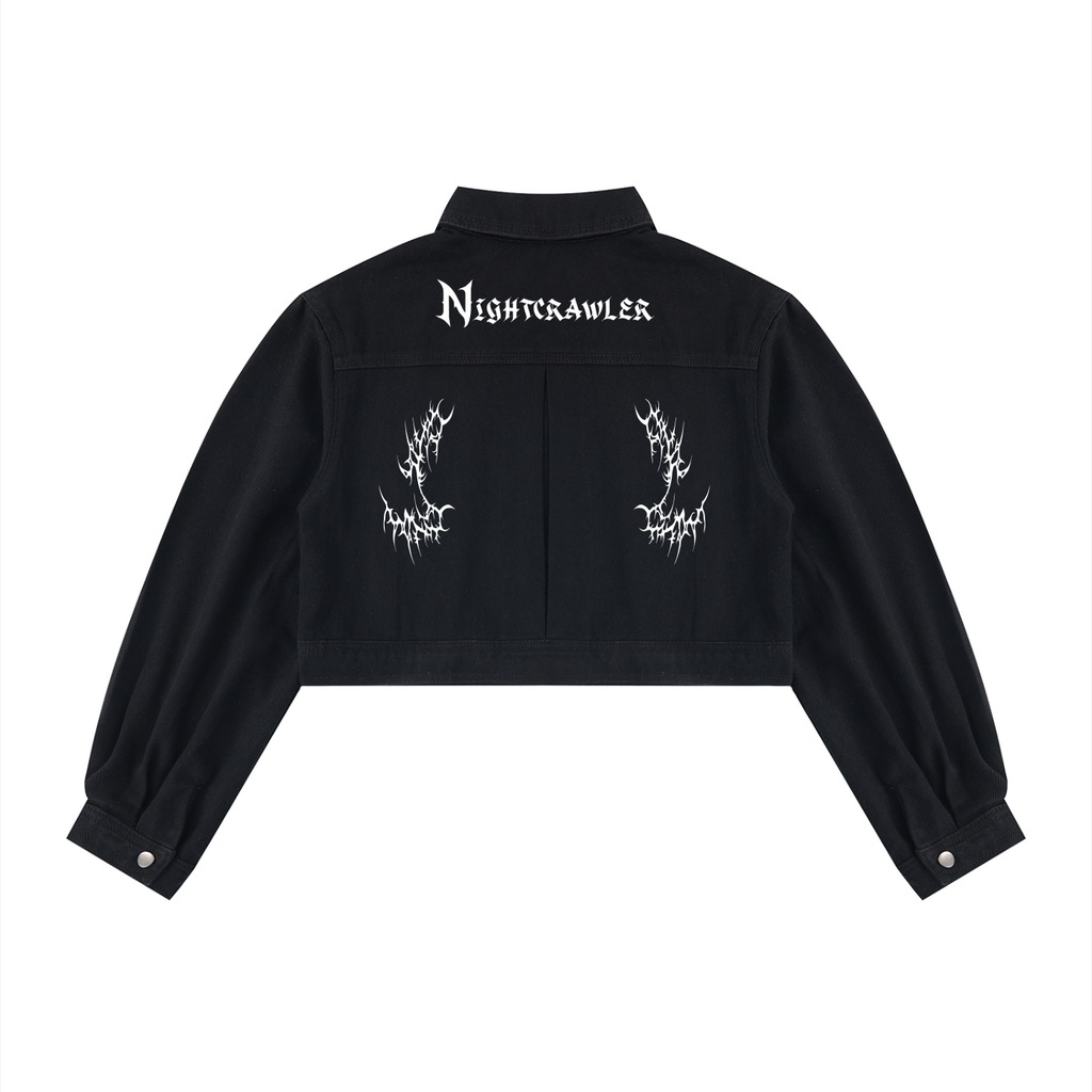 Damska Kurtka Jeansowa Gothic Crop – NIGHTCRAWLER | 100% Bawełna 420 GSM
