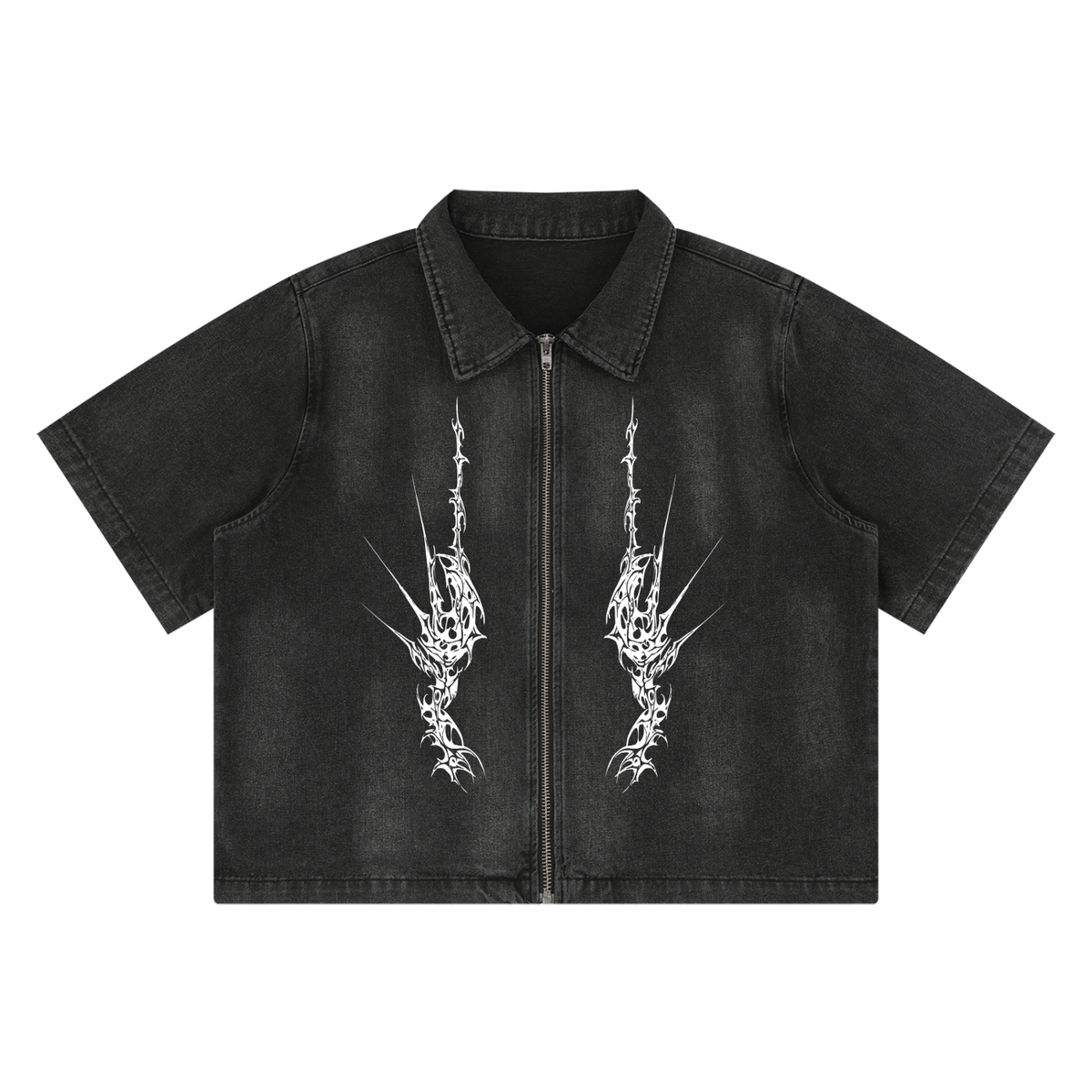 Męska Koszula Denimowa Gothic Grunge na Zamek | NIGHTCRAWLER – Washed Black 285 GSM