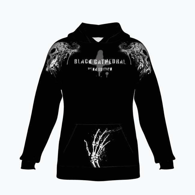 Punk Goth Bluza Oversize Unisex | Black Cathedral Chaos Bones Hoodie | French Terry Premium