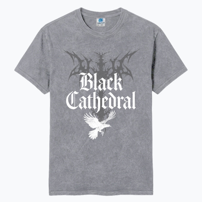 Gotycka Koszulka Unisex Mineral Wash Black Cathedral I – The Raven’s Call