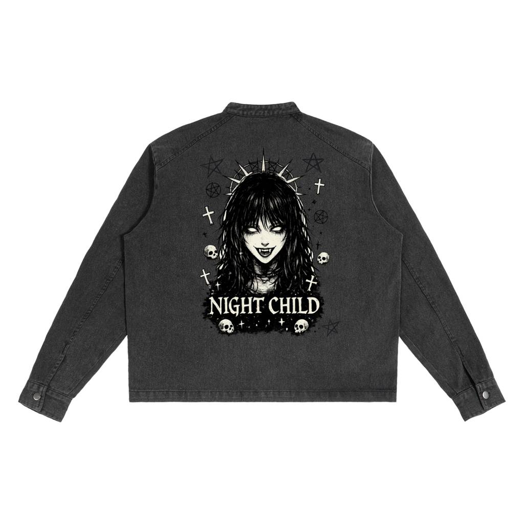 Gotycka Czarna Denimowa Kurtka | Night Child Y2K Gothic