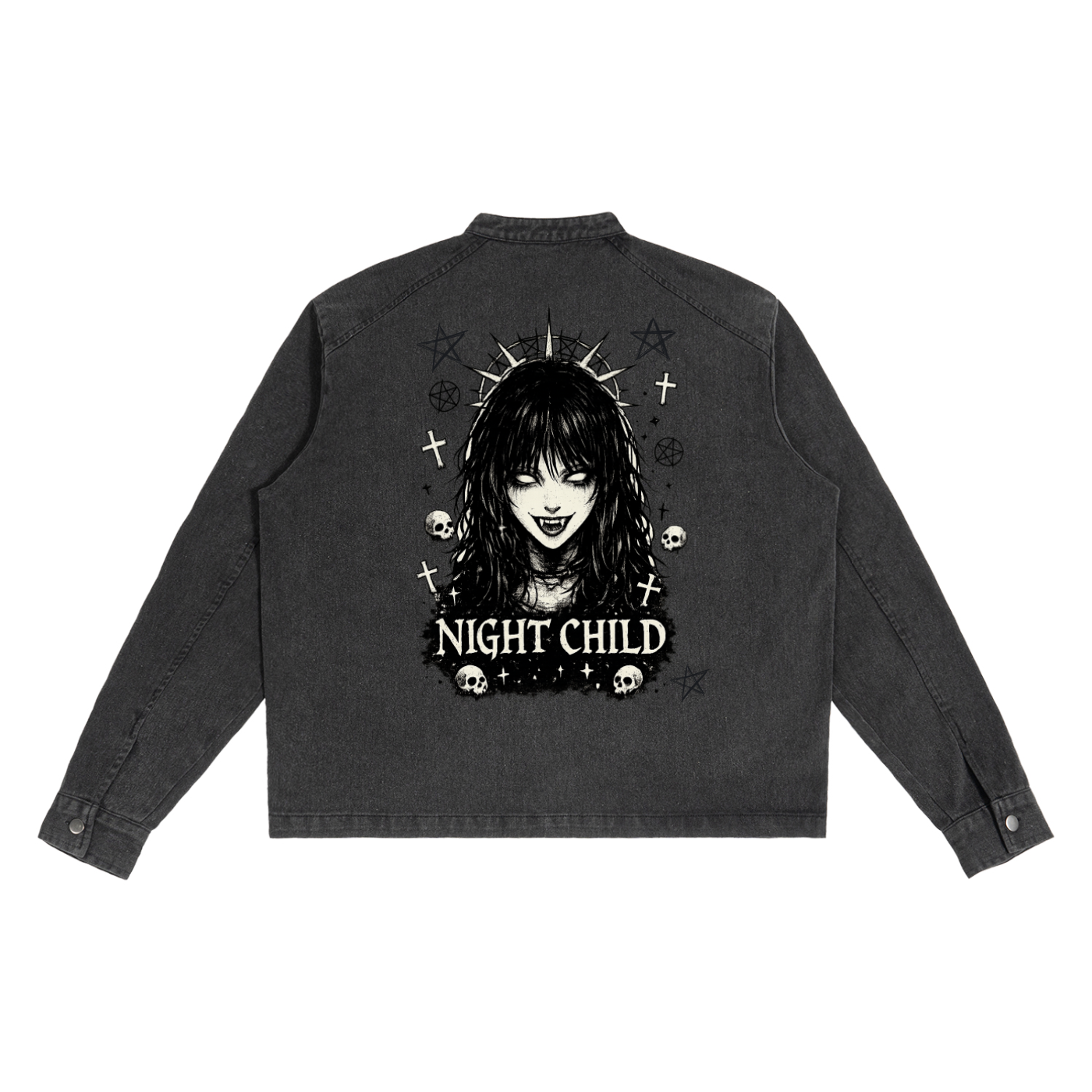 Gotycka Czarna Denimowa Kurtka | Night Child Y2K Gothic