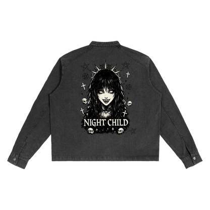 Gothic Black Denim Jacket | Night Child Y2K Gothic