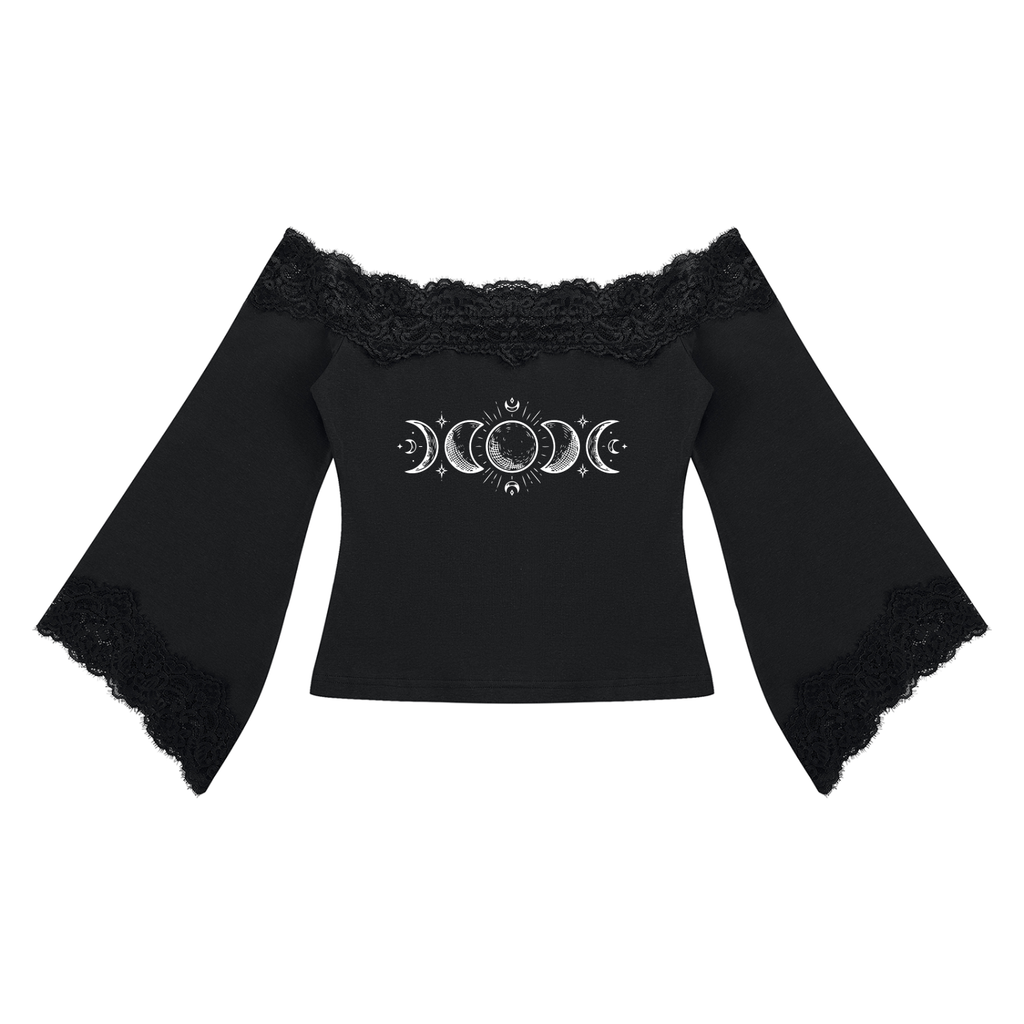 Gotycka Bluzka Damska z Koronką i Odkrytymi Ramionami | Lunar Veil – Black Rose