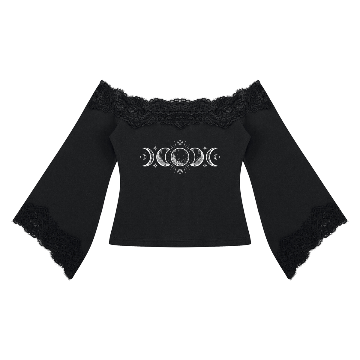 Gotycka Bluzka Damska z Koronką i Odkrytymi Ramionami | Lunar Veil – Black Rose