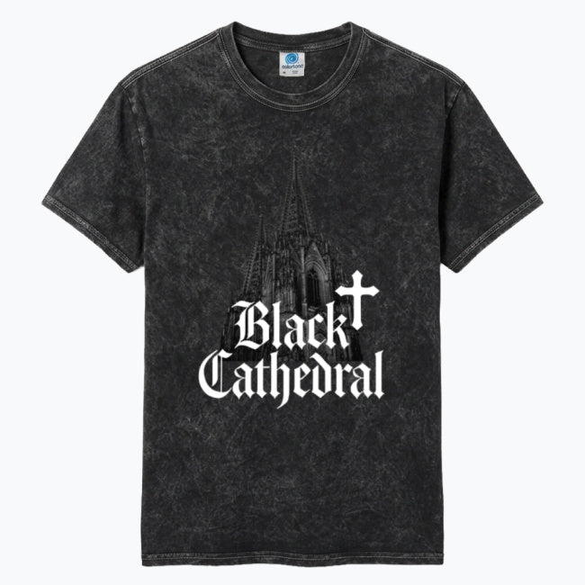 Gotycka Koszulka Vintage Mineral Wash | Black Cathedral Shadow I | 100% Bawełna