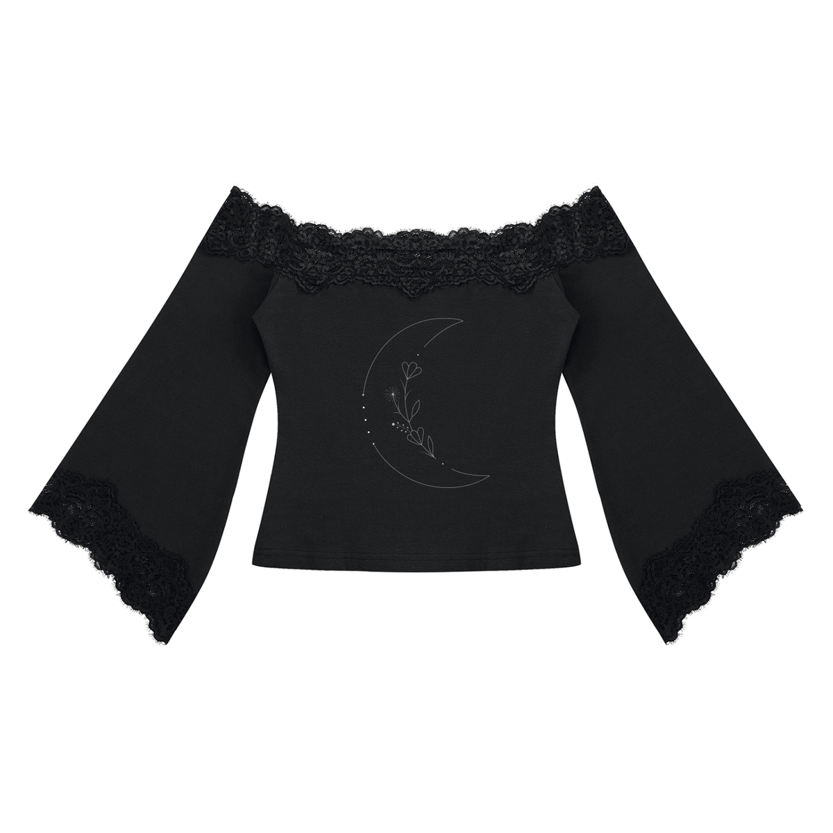 Gotycka Bluzka Damska z Koronką i Odkrytymi Ramionami | Lunar Veil – Black Rose