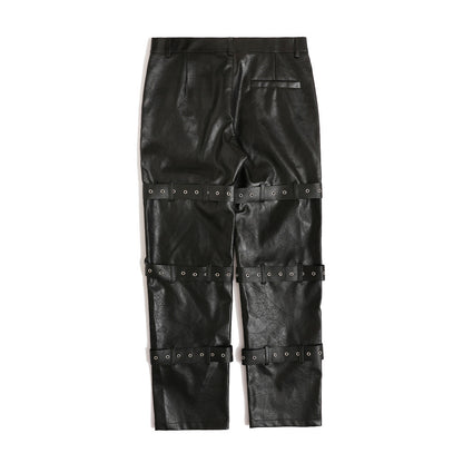 Black Metalowe Spodnie z PU - Dark Rebel Leather