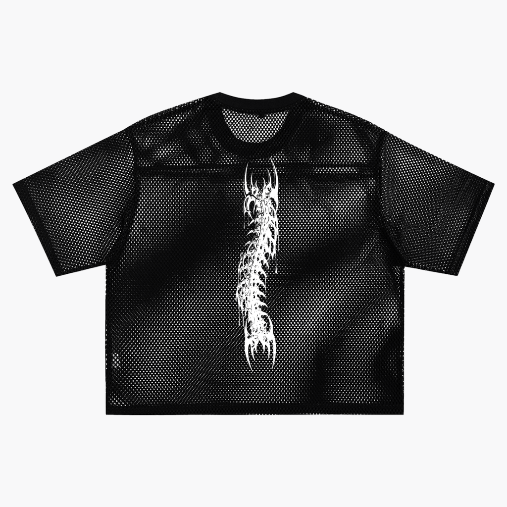 Gotycka Koszulka Mesh Oversize | Demoncore Black – 260 GSM