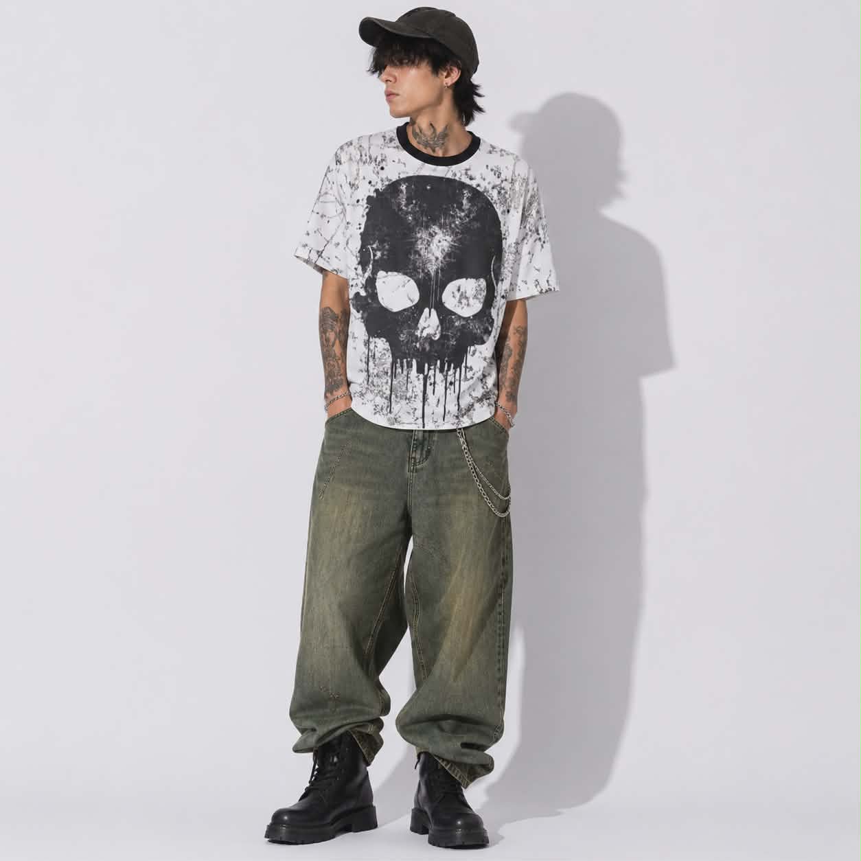 Koszulka Grunge Reaper Skull | Oversize Gothic Streetwear T-Shirt