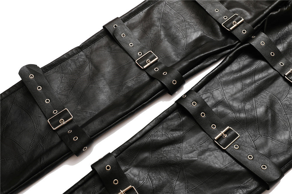 Black Metalowe Spodnie z PU - Dark Rebel Leather