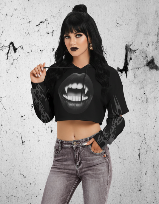 Gothic Crop Hoodie Pop Art Vampire Lips