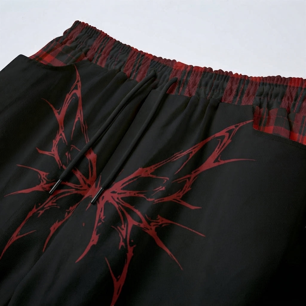 Spodnie Punk Grunge z Czerwonym Tartanem | Crimson Moth – 100% Bawełna 245 GSM
